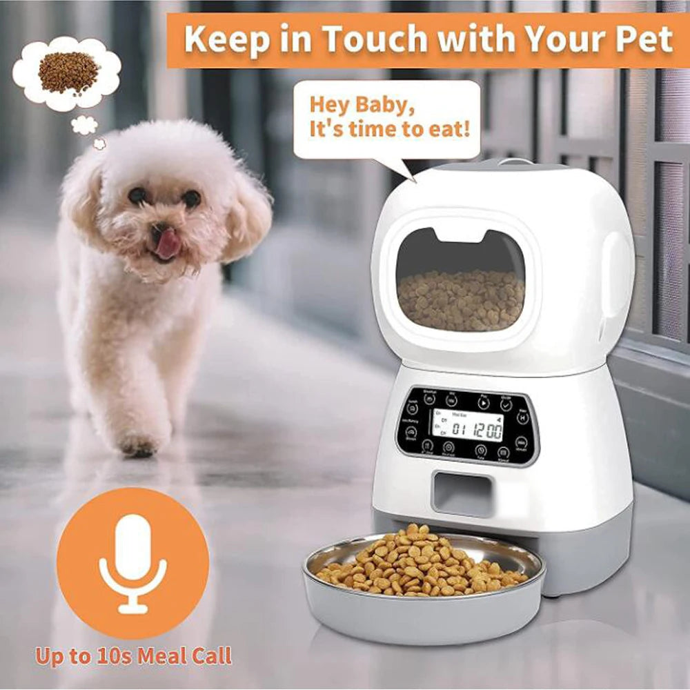 Automatic Smart Slow Feeder Dispenser for Cats and Dogs - Timed Portion Control Travel Feeding Solution