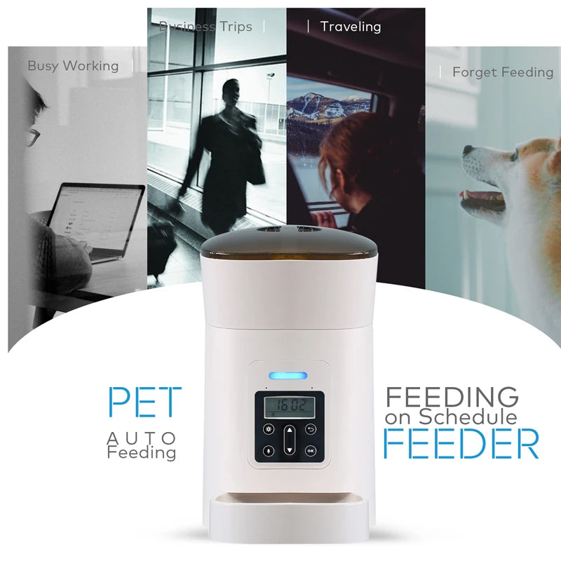 Automatic Smart Slow Feeder Dispenser for Cats and Dogs - Timed Portion Control Travel Feeding Solution