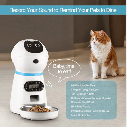 Automatic Smart Slow Feeder Dispenser for Cats and Dogs - Timed Portion Control Travel Feeding Solution