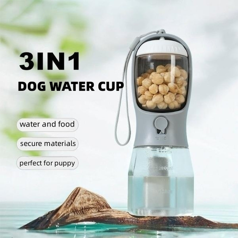 Multi-Functional Portable Dog Water Cup with Food Compartment and Waste Bag Dispenser