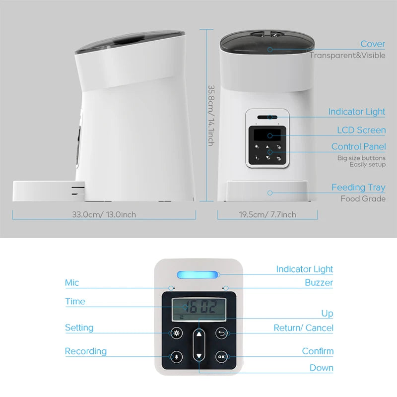 Automatic Smart Slow Feeder Dispenser for Cats and Dogs - Timed Portion Control Travel Feeding Solution