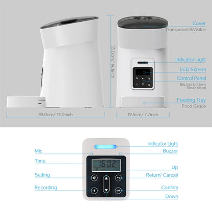 Automatic Smart Slow Feeder Dispenser for Cats and Dogs - Timed Portion Control Travel Feeding Solution