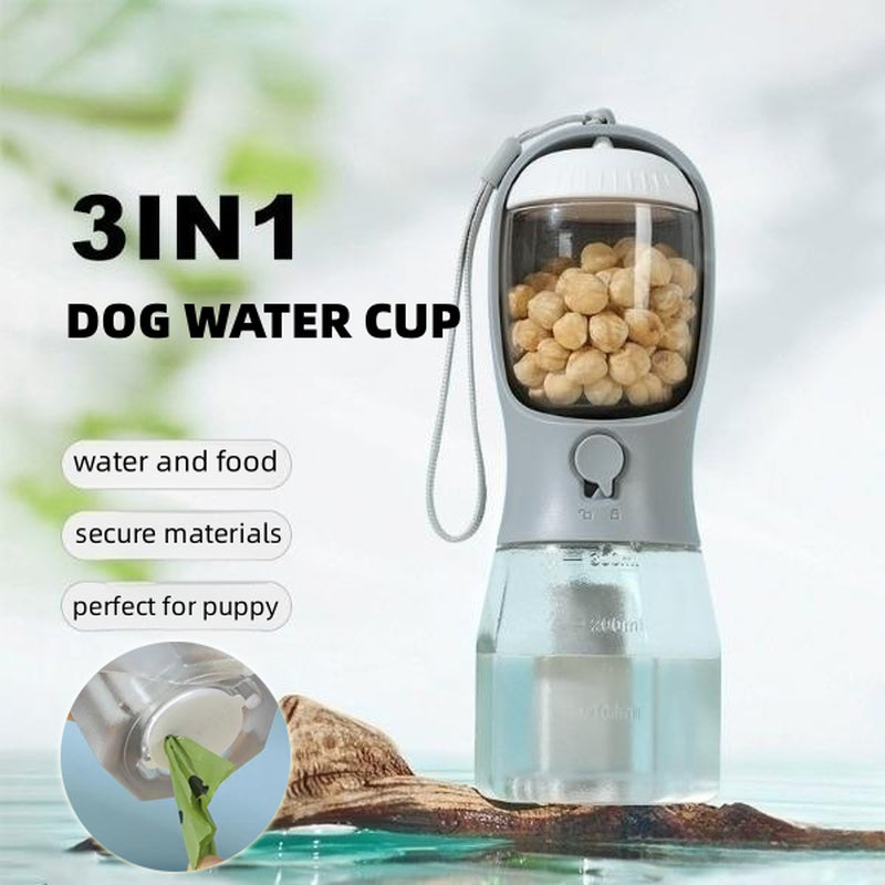 Multi-Functional Portable Dog Water Cup with Food Compartment and Waste Bag Dispenser